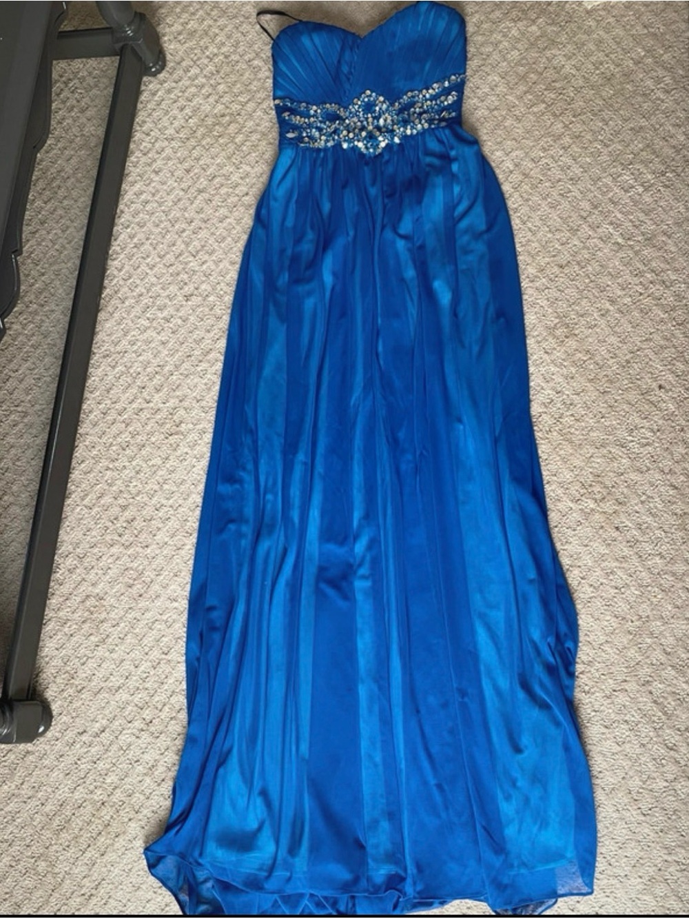City Triangles Royal Blue Strapless Beaded Evening Gown